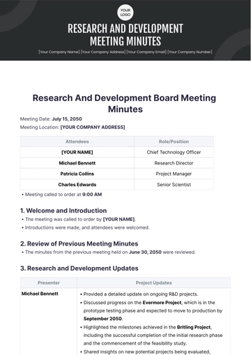 Free Research And Development Board Meeting Minutes Template to Edit Online