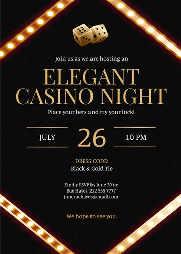 Free Elegant Casino Night Invitation Template to Edit Online