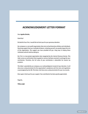 Acknowledgement Letter Format Template