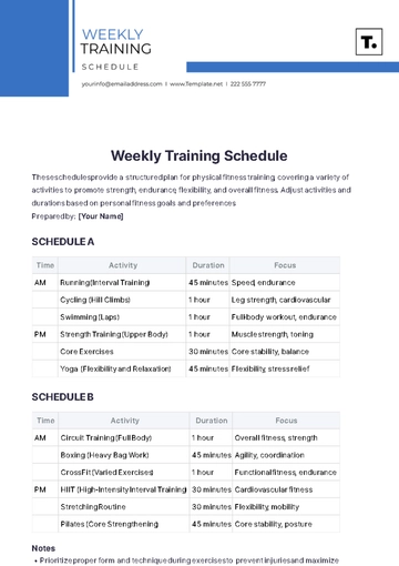 Free Weekly Training Schedule Template to Edit Online