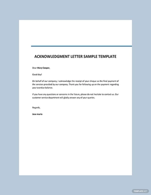 Acknowledgement Letter Sample Template