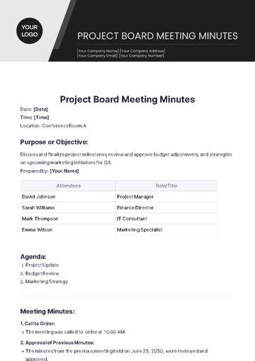 Free Project Board Meeting Minutes Template to Edit Online