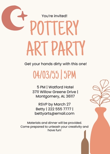Free Pottery Art Party Invitation Template to Edit Online