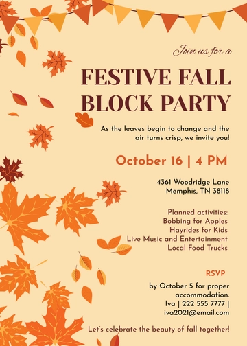Free Fall Block Party Invitation Template to Edit Online