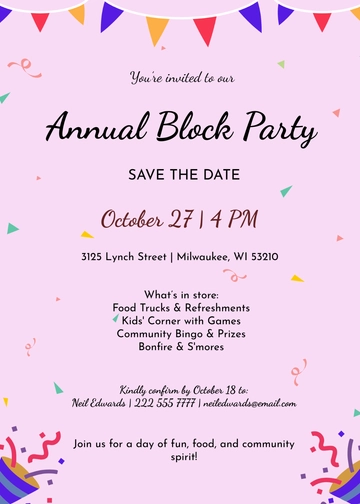 Free Save The Date Block Party Invitation Template to Edit Online