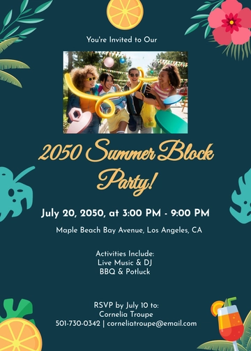 Free Summer Block Party Invitation Template to Edit Online