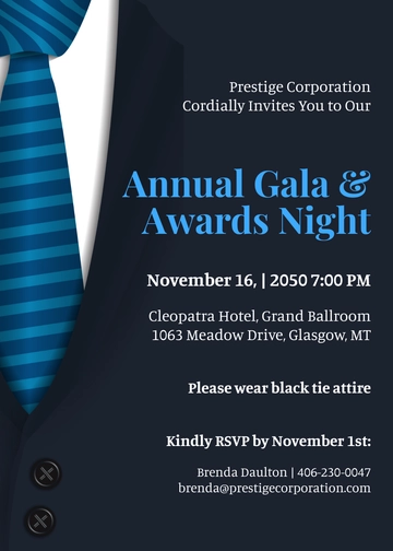 Free Corporate Black Tie Event Invitation Template to Edit Online