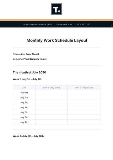 Free Monthly Work Schedule Layout Template to Edit Online