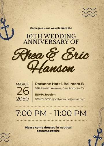 Free Nautical Anniversary Invitation Template to Edit Online