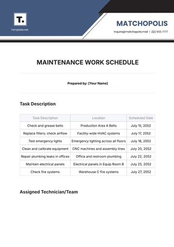 Free Maintenance Work Schedule Template to Edit Online