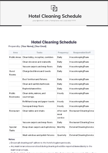 Free Hotel Cleaning Schedule Template to Edit Online