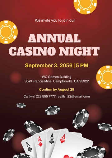 Free Annual Casino Night Invitation Template to Edit Online