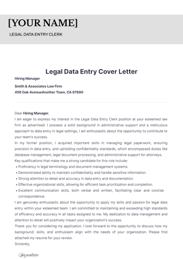 Free Legal Data Entry Cover Letter to Edit Online