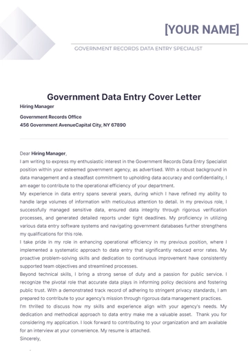 Free Government Data Entry Cover Letter to Edit Online