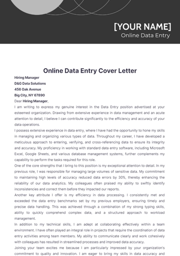 Free Online Data Entry Cover Letter to Edit Online