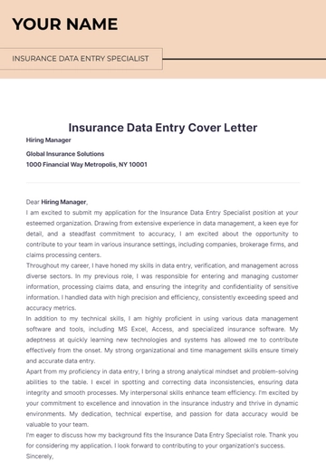 Free Insurance Data Entry Cover Letter to Edit Online