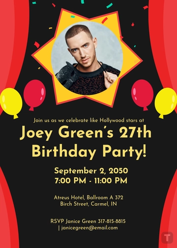 Free Hollywood Birthday Invitation Template to Edit Online