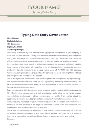 Free Typing Data Entry Cover Letter to Edit Online