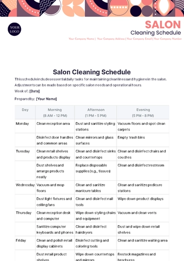 Free Salon Cleaning Schedule Template to Edit Online