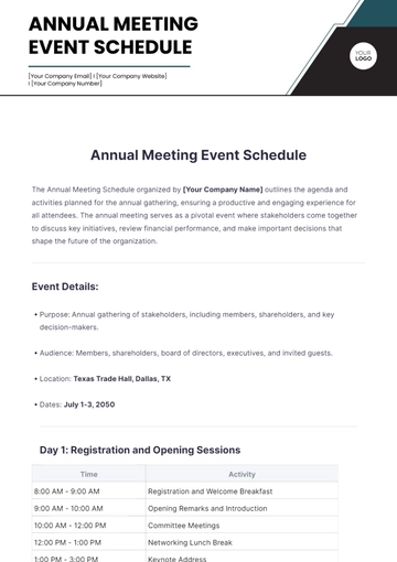 Free Annual Meeting Event Schedule Template to Edit Online