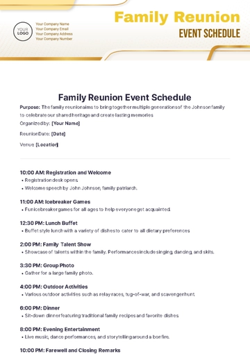 Free Family Reunion Event Schedule Template to Edit Online