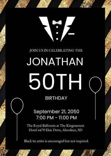 Free Black Tie 50th Birthday Invitation Template to Edit Online