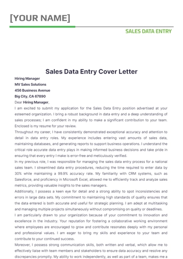 Free Sales Data Entry Cover Letter to Edit Online