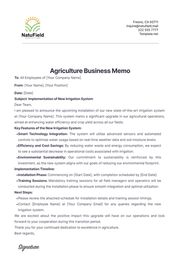 Free Agriculture Business Memo Template to Edit Online