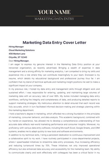 Free Marketing Data Entry Cover Letter to Edit Online