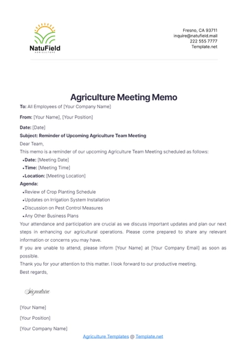 Free Agriculture Meeting Memo Template to Edit Online