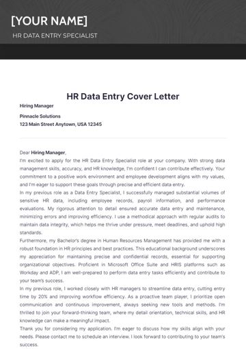 Free HR Data Entry Cover Letter to Edit Online