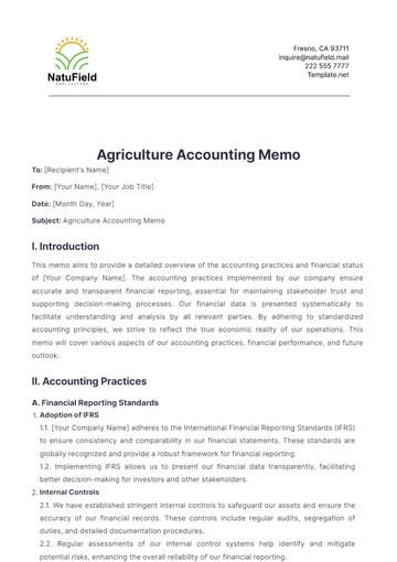 Free Agriculture Accounting Memo Template to Edit Online