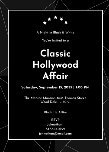 Free Black and White Hollywood Invitation Template to Edit Online