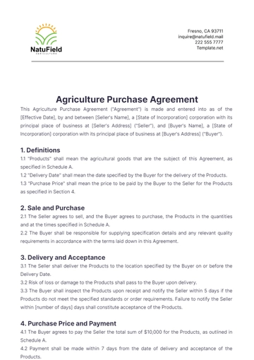 Free Agriculture Purchase Agreement Template to Edit Online