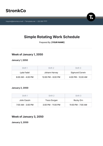 Free Simple Rotating Work Schedule Template to Edit Online