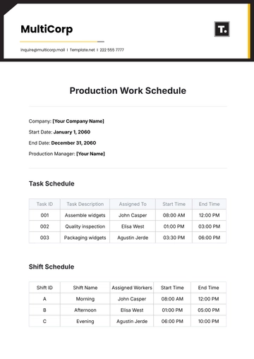 Free Production Work Schedule Template to Edit Online