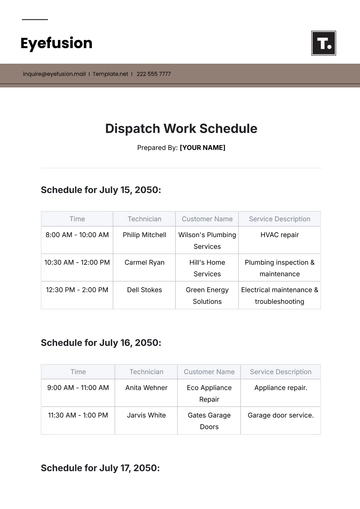 Free Dispatch Work Schedule Template to Edit Online