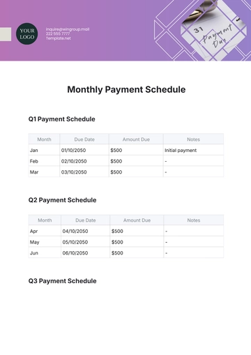 Free Monthly Payment Schedule Outline Template to Edit Online