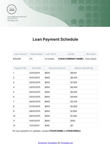 Free Loan Payment Schedule Template to Edit Online