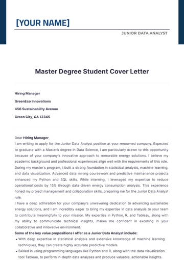 Free Master Degree Student Cover Letter to Edit Online