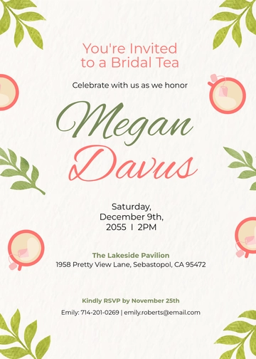 Free Watercolor Bridal Tea Invitation Template to Edit Online