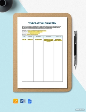 Tender Action Plan Form Template Tender Action Plan Form Template