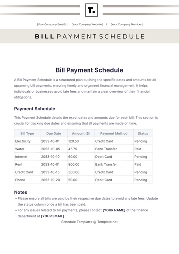 Free Bill Payment Schedule Template to Edit Online