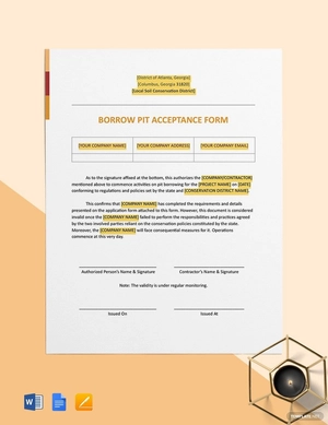 Borrow Pit Acceptance Form Template