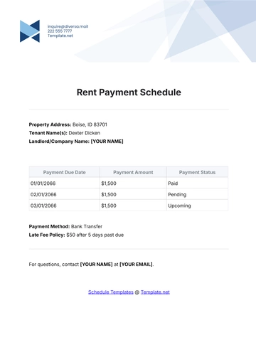 Free Rent Payment Schedule Template to Edit Online