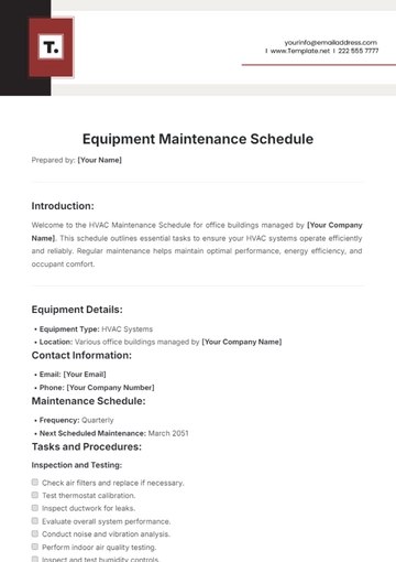Free Equipment Maintenance Schedule Template to Edit Online