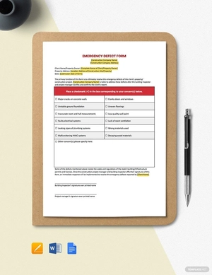 Emergency Defect Form Template Emergency Defect Form Template