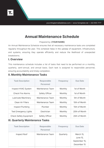 Free Annual Maintenance Schedule Template to Edit Online