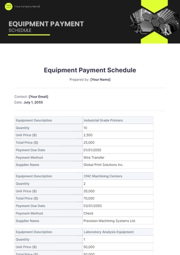 Free Equipment Payment Schedule Template to Edit Online