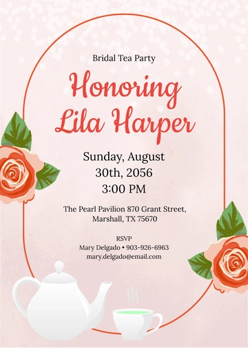 Free Rose Pearl Bridal Tea Party Invitation Template to Edit Online